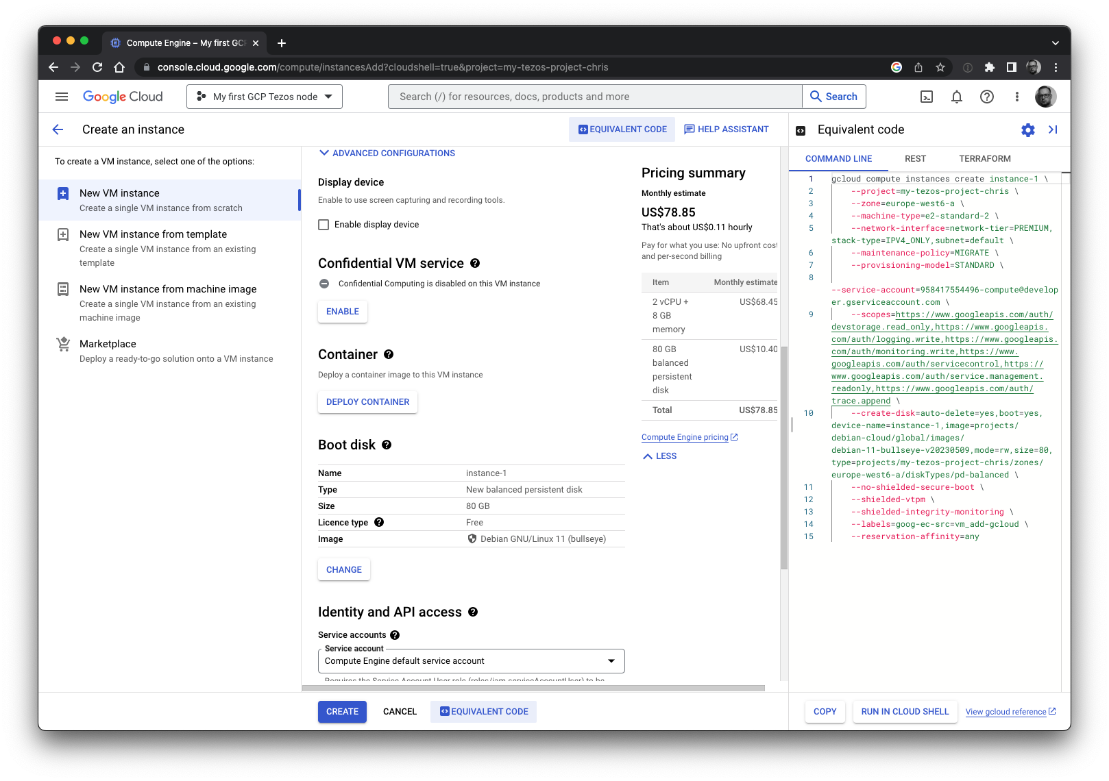 Setting up the VM in the Console